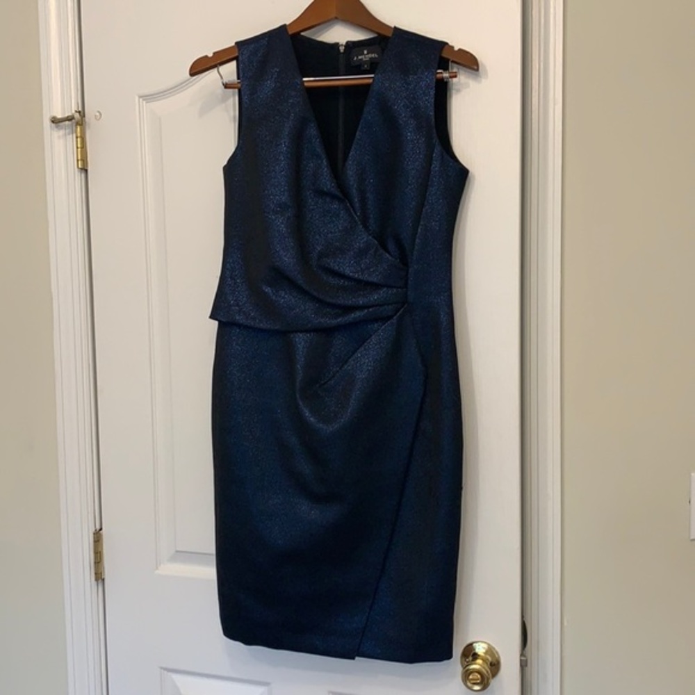*J. MENDEL* Deep Blue Draped Cocktail Dress